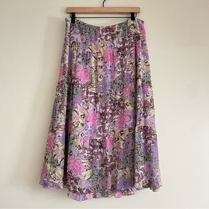 Vintage fairycore floral tiered midi skirt, j.h. collectibles, size 8